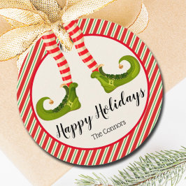 Etiquetas Para Recuerdos Jolly Navidades Elf Legs Stripes Holiday ROUND
