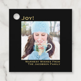 Etiquetas Para Recuerdos Joy Simple Black & Gold Minimalista Photo Navidade