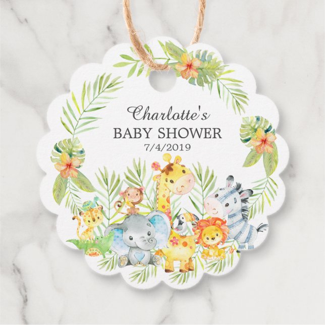 Etiquetas Para Recuerdos Jungle Animales chicos Baby Shower Favor Gift Tag (Reverso)