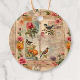 Etiquetas Para Recuerdos Junk Journal Seite mit Blumen + Vögel - 