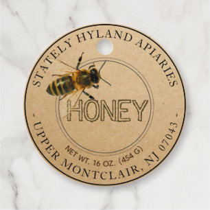 Etiquetas Para Recuerdos Kraft Honey Jar Neck tag con abeja de miel realist