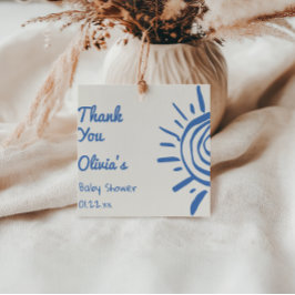 Etiquetas Para Recuerdos La Mano Azul dibujada Aquí Viene El Baby Shower De