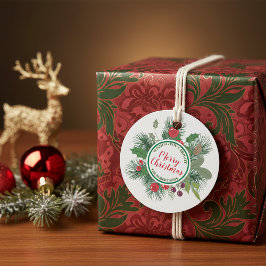 Etiquetas Para Recuerdos La verde del invierno Wreath Feliz Navidad