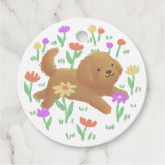 Etiquetas Para Recuerdos Labradoodle con Ilustracion de flores