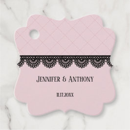 Etiquetas Para Recuerdos Lace negro en una boda personalizada rosa suave
