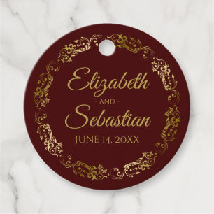 Etiquetas Para Recuerdos Lacy Gold Frills Elegant Auburn Brown Boda