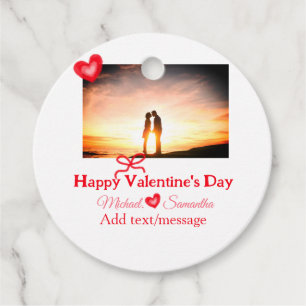 Etiquetas Para Recuerdos Lazo rojo día de San Valentín agregar foto nombre 