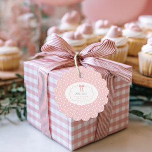 Etiquetas Para Recuerdos Lazo Rosa Lunares Baby Shower Niña Bebé Coqueta