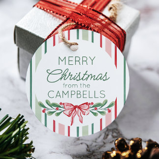 Etiquetas Para Recuerdos Lazos de ramitas de acuarela roja Feliz Navidad
