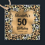 Etiquetas Para Recuerdos Leopard Animal Print 50th Birthday Personalizado<br><div class="desc">Etiquetas favoritas de los partidos o etiquetas de regalo con una plaza de Relieve metalizado falsa de oro sobre un elegante patrón de impresión leopardo y CUALQUIER EDAD también tienen tu mensaje de agradecimiento personal en la parte trasera. Todo el texto y las fuentes se pueden cambiar a cualquier evento....</div>