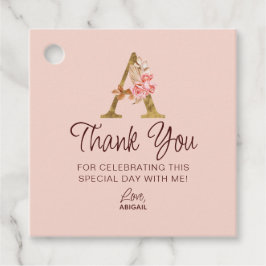 Etiquetas Para Recuerdos Letra A Monograma Dorado Rosas Rosadas