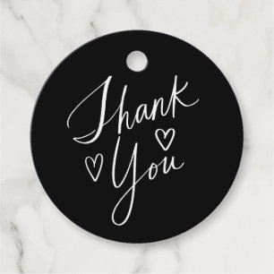Etiquetas Para Recuerdos Lettering Thank You Hearts Black and White