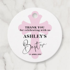 Etiquetas Para Recuerdos Light Pink Cross Baptism Thank you Favor Tags