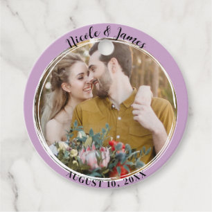 Etiquetas Para Recuerdos Lila Morado Minimalista Redondo Foto Boda