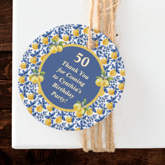 Etiquetas Para Recuerdos Limones Amarillos Cumpleaños Azul Mediterráneo Ama