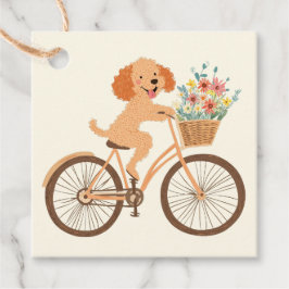 Etiquetas Para Recuerdos Lindo perro Goldendoodle en bicicleta con flores d