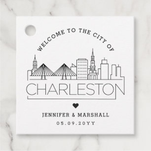 Etiquetas Para Recuerdos Línea aérea de Charleston   Boda Bienvenido Favor