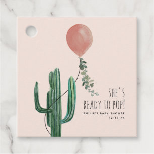 Etiquetas Para Recuerdos Listo Para Pop Chica De Cactus De Globo Rosa Baby