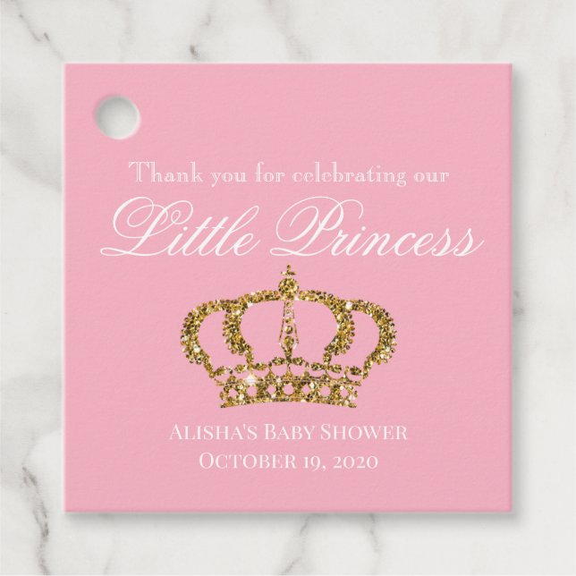 Etiquetas Para Recuerdos Little Princess Pink Gold Baby Shower Gracias (Anverso)
