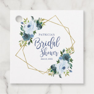 Etiquetas Para Recuerdos Lluvia de Boda Floral Geométrica Polvorienta Azul