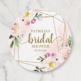 Etiquetas Para Recuerdos Lluvia de Boda Floral Rosa Dorado Geométrico