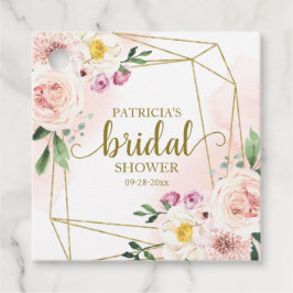 Etiquetas Para Recuerdos Lluvia de Boda Floral Rosa Dorado Geométrico