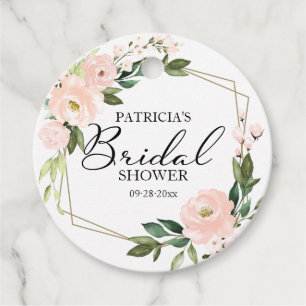 Etiquetas Para Recuerdos Lluvia de Boda Floral Rosa Dorado Geométrico