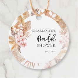Etiquetas Para Recuerdos Lluvia de Novia con Flores Rosadas y Hierba Pampas