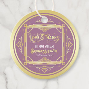 Etiquetas Para Recuerdos Lluvia de Regalos de Boda Art Déco Dorado Lila Amo