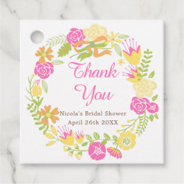 Etiquetas Para Recuerdos Lluvia Nupcial Corona Floral Rosa Profundo y Amari