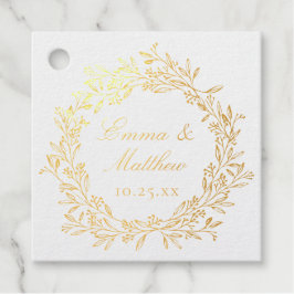 Etiquetas Para Recuerdos Logotipo de Monograma de Boda con Corona Botánica 