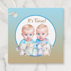 Etiquetas Para Recuerdos Los animales acuarela de Baby Shower de Twin Boy