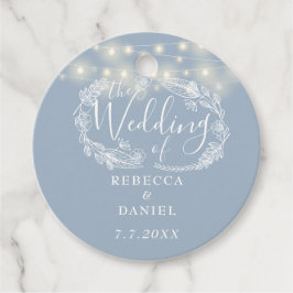 Etiquetas Para Recuerdos Luces de Cadena Florales Azul Polvoriento Boda