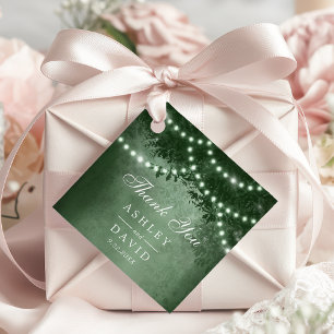 Etiquetas Para Recuerdos Luces de dosel de árbol rústico verde Boda en el b