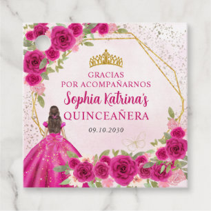 Etiquetas Para Recuerdos Magenta Pink Gold Floral Princesa Tiara Gracias