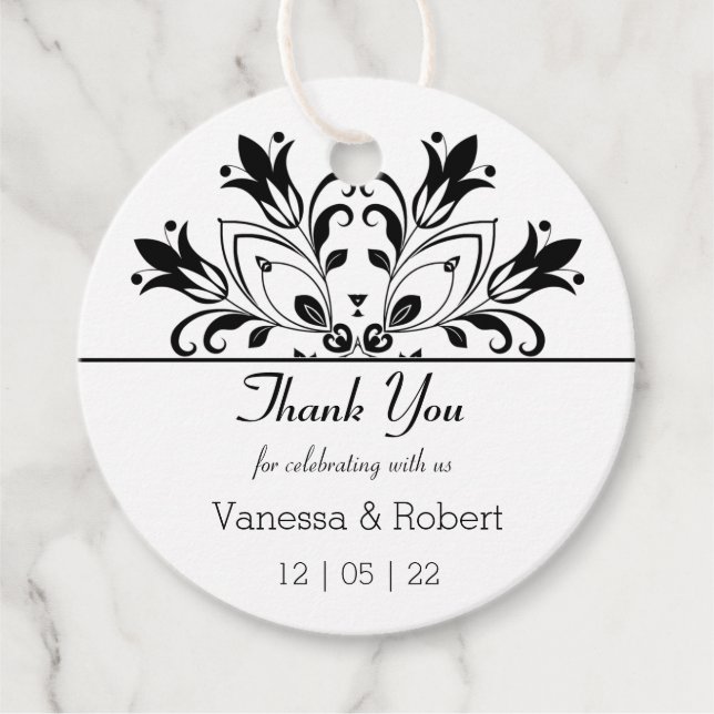 Etiquetas Para Recuerdos Mandala floral negra (Anverso)