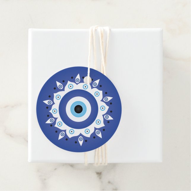Etiquetas Para Recuerdos Mandala griega malvado Ojo Azul Blanco (In situ)