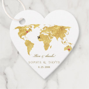 Etiquetas Para Recuerdos Mapa mundial de Relieve metalizado dorado único de