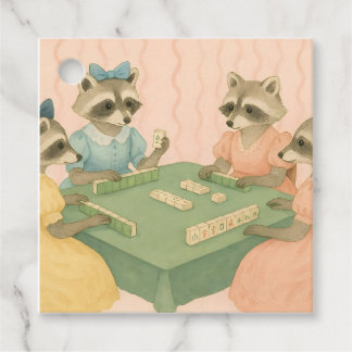 Etiquetas Para Recuerdos Mapache Antiguo Jugando Mahjong