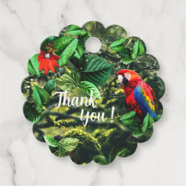 Etiquetas Para Recuerdos Maqueta de loro escarlata en la jungla con flores