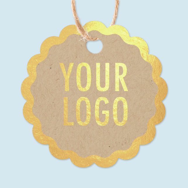 Etiquetas Para Recuerdos Marca de colgador de Relieve metalizado dorado Kra (MISOOK Kraft Round Scalloped Hang Tag with Logo)