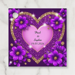 Etiquetas Para Recuerdos Marco de corazón morado con brillo y flores