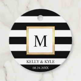 Etiquetas Para Recuerdos Marco dorado Bandas blancas negras Monograma Boda