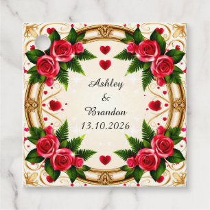 Etiquetas Para Recuerdos Marco Floral con Rosas Rosadas