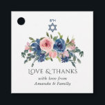 Etiquetas Para Recuerdos Marina acuarela y Rubor Floral Bat Mitzvah<br><div class="desc">mitzvah,  murciélago floral de color rosa y azul marino a la moda,  favorece el personalizable a los detalles de su evento.</div>