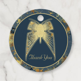 Etiquetas Para Recuerdos Mariposa Art Decó "Gracias" Marble de oro azul