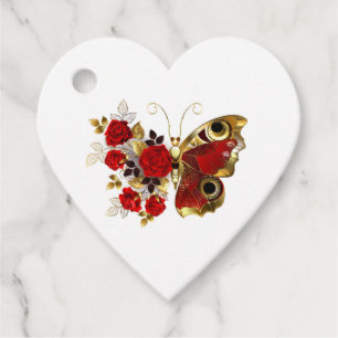 Etiquetas Para Recuerdos Mariposa de flor roja con rosas rojas