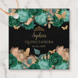 Etiquetas Para Recuerdos Mariposa floral de oro verde esmeralda Quinceañera