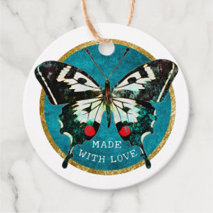 Etiquetas Para Recuerdos Mariposa Verde azulada de Vintage Grunge Cuidadosa