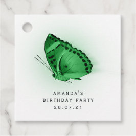 Etiquetas Para Recuerdos Mariposa Verde Esmeralda Brillante y Damasco